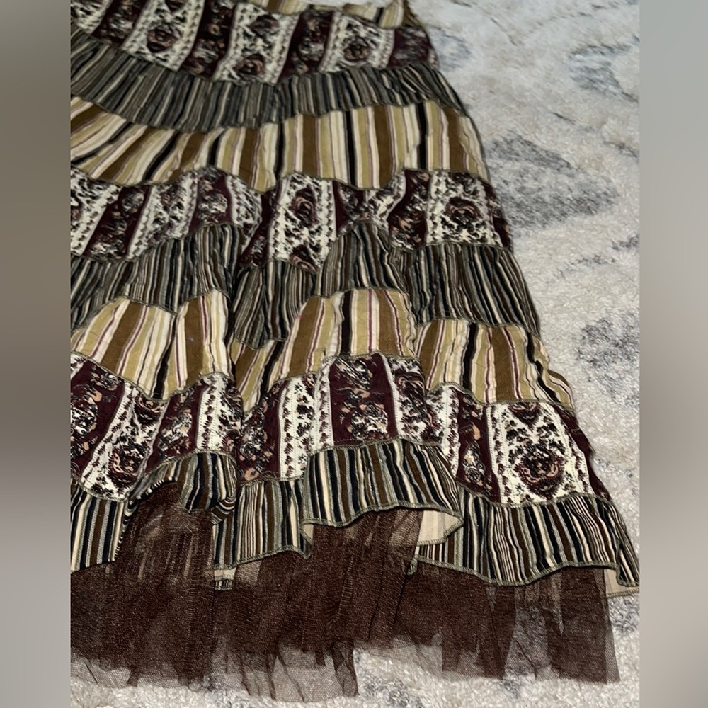 Paniz beautiful Boho paisley Stripe Tiered MIDI Skirt With Tule Hem - Picture 5 of 9